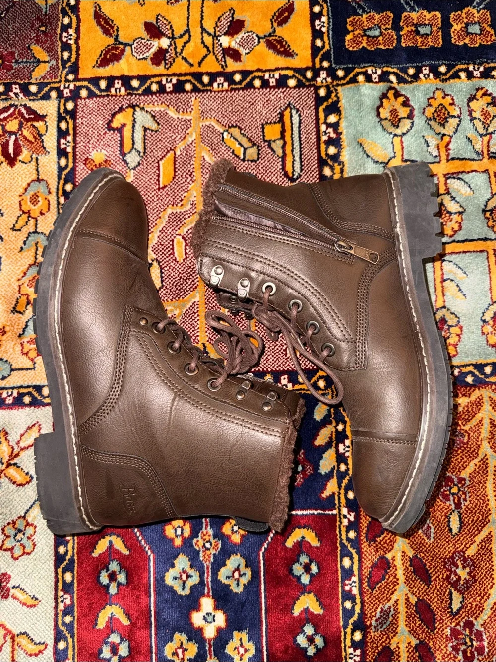 Bass Men's Dark Brown Lace-Up Faux Fur Ankle Boots